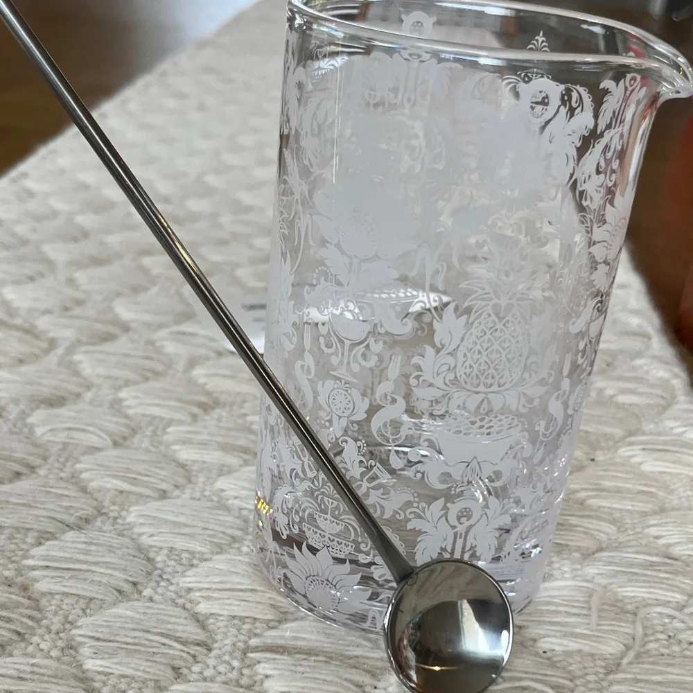 EUC Elegant Clear Etched Mixing Glass & spoon
